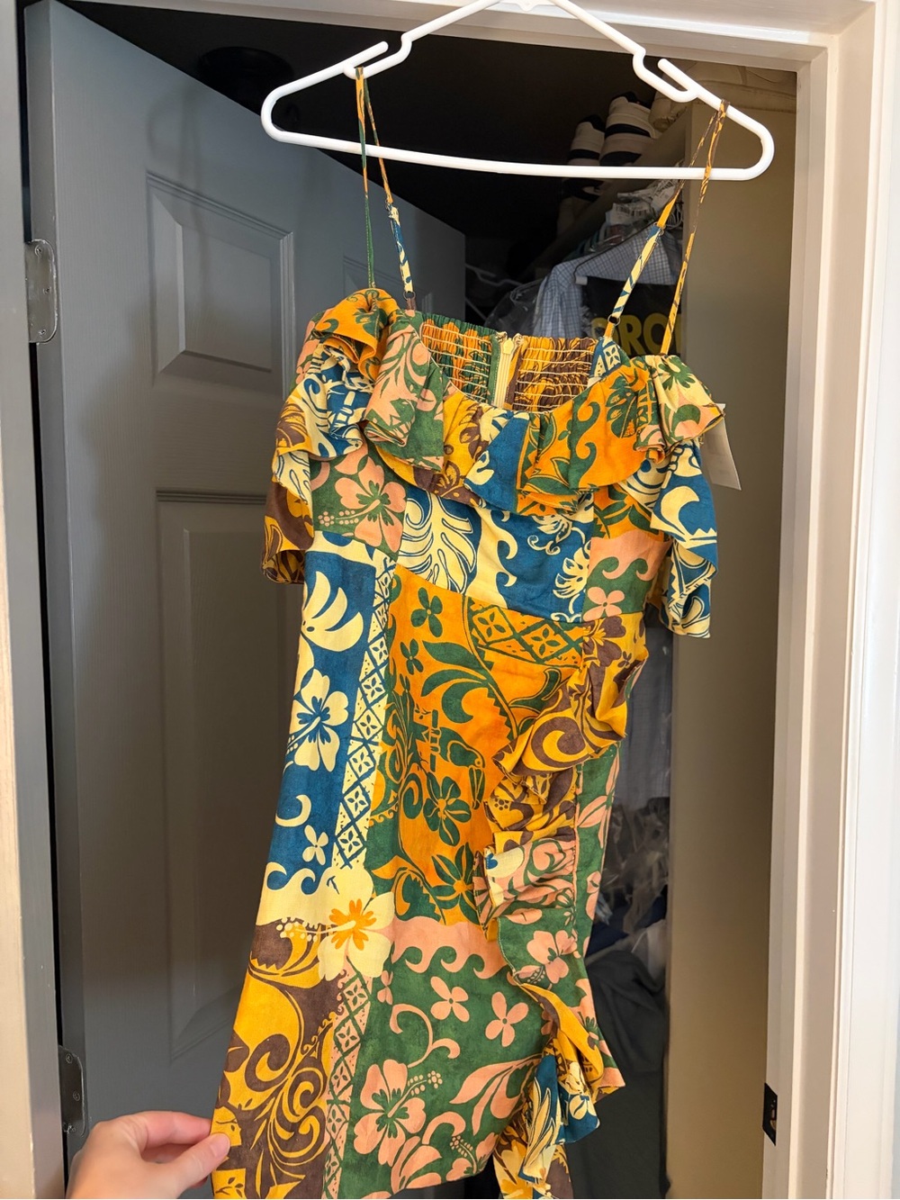 Floral Patchwork Ruffle Sundress - Yellow Green Blue